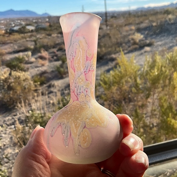 Rueven Glass Nouveau Art Bud Vase  Hand Blown Purple And Yellow - Picture 1 of 5